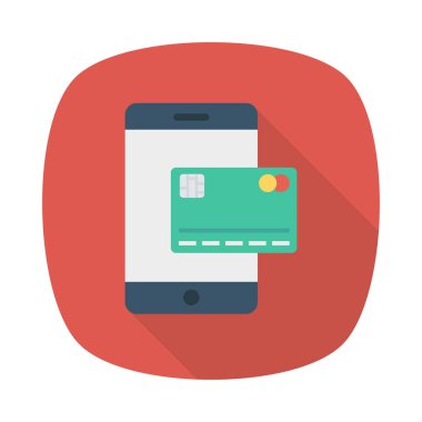 kredi kartı ile smartphone ekran düz simgesini izole beyaz arka plan, vektör, illüstrasyon, online ödeme kavramı 