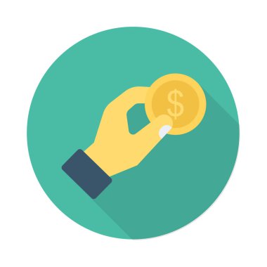 Doları para düz simgesi izole beyaz arka plan, vektör, illüstrasyon kavramı ödeme, el