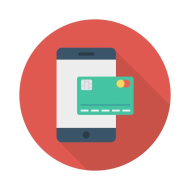 kredi kartı ile smartphone ekran düz simgesini izole beyaz arka plan, vektör, illüstrasyon, online ödeme kavramı 