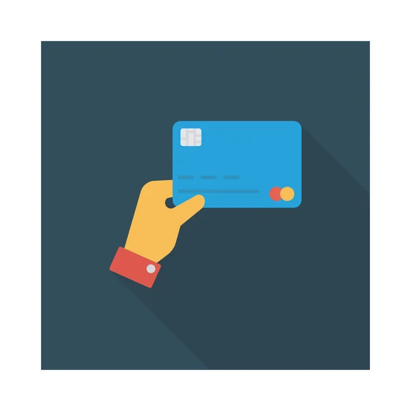 Χέρι Εκμετάλλευση Πληρωμή Κάρτας Επίπεδη Εικονίδιο Απομονώνονται Λευκό Φόντο Διάνυσμα — Διανυσματικό Αρχείο
