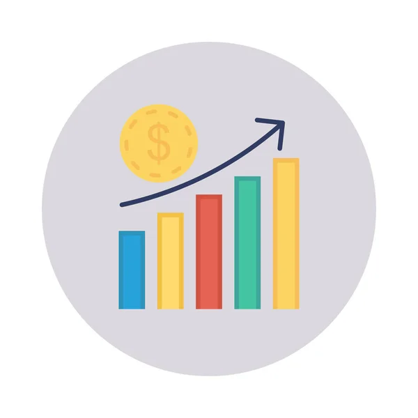 Diagram Zvýšení Šipku Dolar Mince Ploché Ikony Izolovaných Bílém Pozadí — Stockový vektor