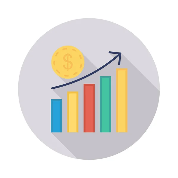 Diagram Zvýšení Šipku Dolar Mince Ploché Ikony Izolovaných Bílém Pozadí — Stockový vektor