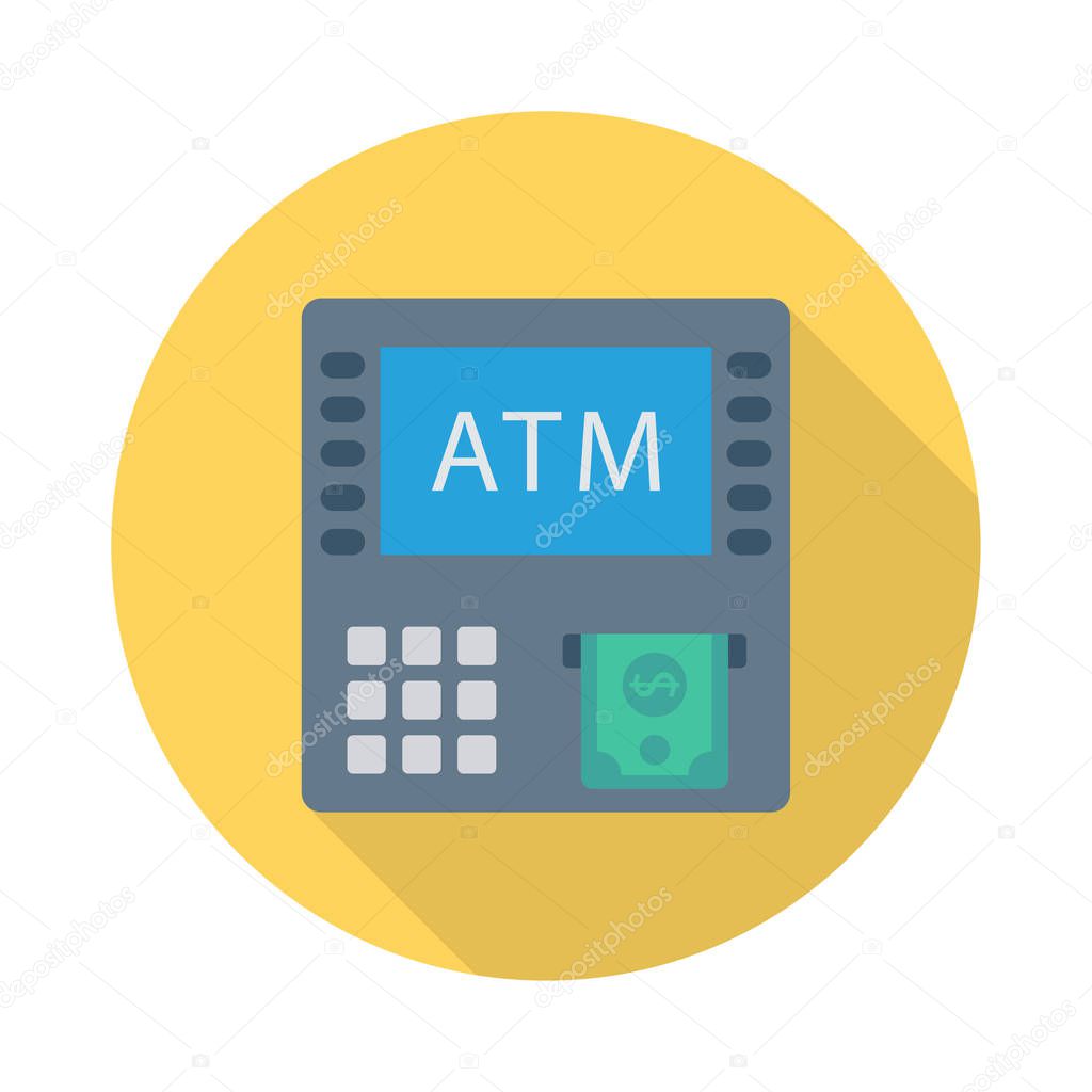 ATM  machine flat icon isolated on white background, vector, illustration 