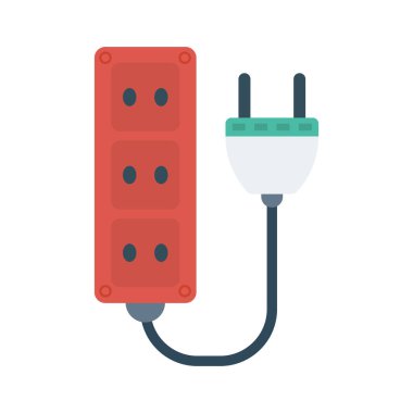 uzatma kablosu ile fiş düz simgesi, vektör, illüstrasyon 