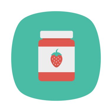 kavanoz çilek reçeli düz simgesi, vektör, illüstrasyon 