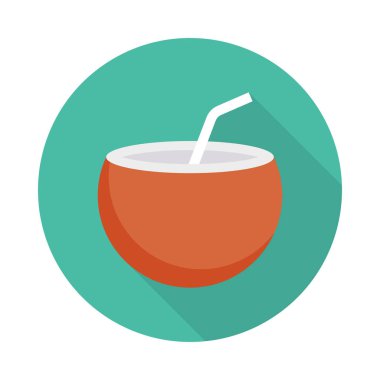 Hindistan cevizi içkiyle saman düz simgesi, vektör, illüstrasyon