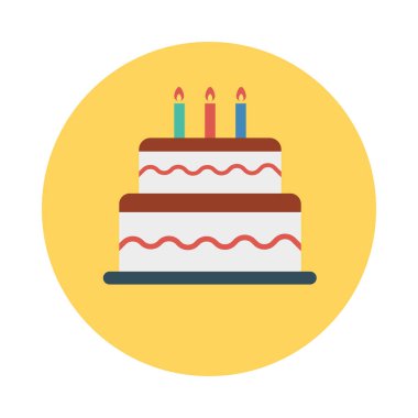 Doğum günü pastası mumlar ile düz kutsal kişilerin resmi, vektör, illüstrasyon 