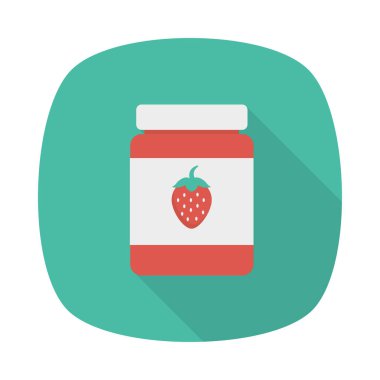 kavanoz çilek reçeli düz simgesi, vektör, illüstrasyon 