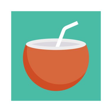 Hindistan cevizi içkiyle saman düz simgesi, vektör, illüstrasyon