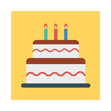 Doğum günü pastası mumlar ile düz kutsal kişilerin resmi, vektör, illüstrasyon 