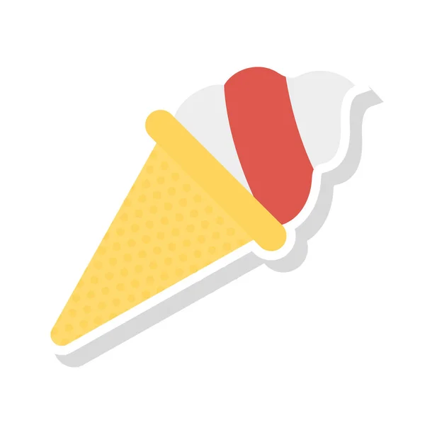 Ice Cream Cone Flat Ikonen Isolerad Vit Bakgrund Vektor Illustration — Stock vektor