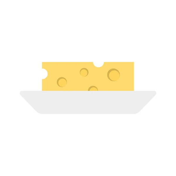 Cheese Slice Plate Flat Icon Vector Illustration — Stock Vector