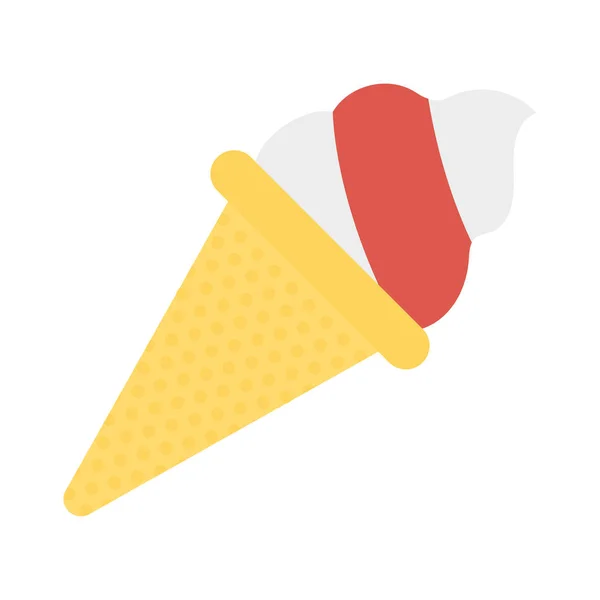 Ice Cream Cone Flat Ikonen Isolerad Vit Bakgrund Vektor Illustration — Stock vektor