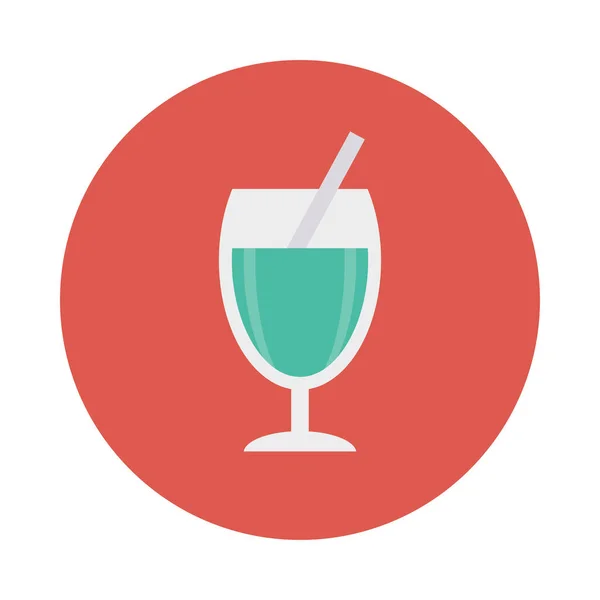 Cocktail Avec Icône Plate Paille Vecteur Illustration — Image vectorielle
