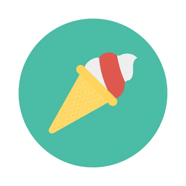 Ice Cream Cone Flat Ikonen Isolerad Vit Bakgrund Vektor Illustration — Stock vektor