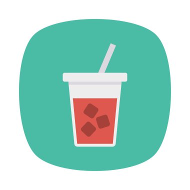 gazoz Kupası saman ve buz küpleri ile düz kutsal kişilerin resmi, vektör, illüstrasyon