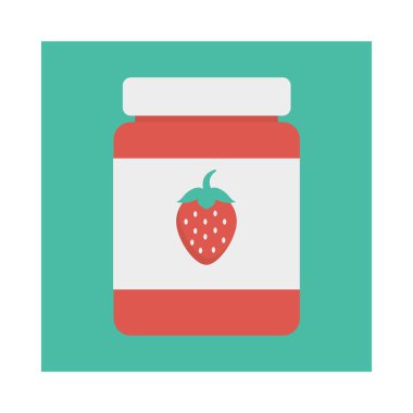 kavanoz çilek reçeli düz simgesi, vektör, illüstrasyon 