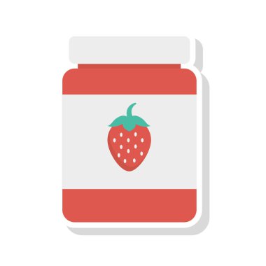 kavanoz çilek reçeli düz simgesi, vektör, illüstrasyon 