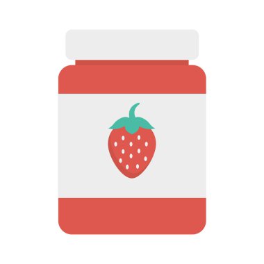 kavanoz çilek reçeli düz simgesi, vektör, illüstrasyon 