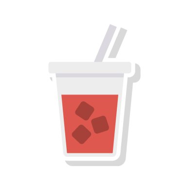 gazoz Kupası saman ve buz küpleri ile düz kutsal kişilerin resmi, vektör, illüstrasyon