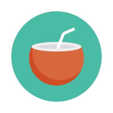 Hindistan cevizi içkiyle saman düz simgesi, vektör, illüstrasyon