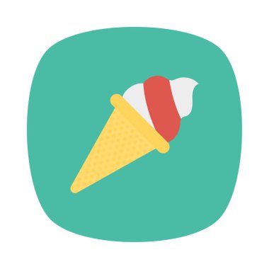 dondurma koni düz simgesi beyaz arka plan, vektör, illüstrasyon izole