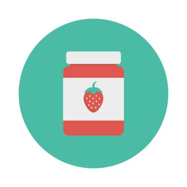 kavanoz çilek reçeli düz simgesi, vektör, illüstrasyon 