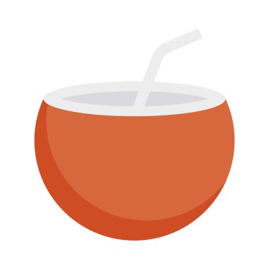 Hindistan cevizi içkiyle saman düz simgesi, vektör, illüstrasyon