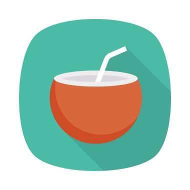 Hindistan cevizi içkiyle saman düz simgesi, vektör, illüstrasyon