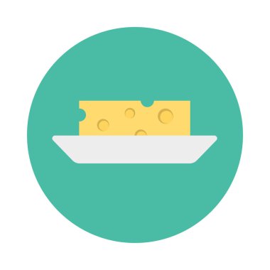 Düz plaka simgesi, vektör, illüstrasyon peynir dilimi  