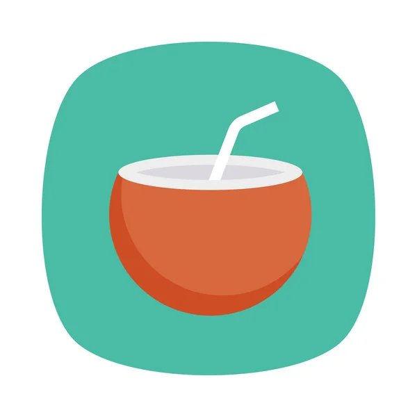 Coconut Drink Straw Flat Icon Vector Illustration — Stock Vector