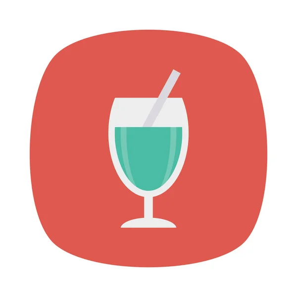 Cocktail Avec Icône Plate Paille Vecteur Illustration — Image vectorielle