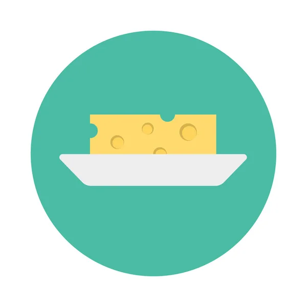 Düz Plaka Simgesi Vektör Illüstrasyon Peynir Dilimi — Stok Vektör