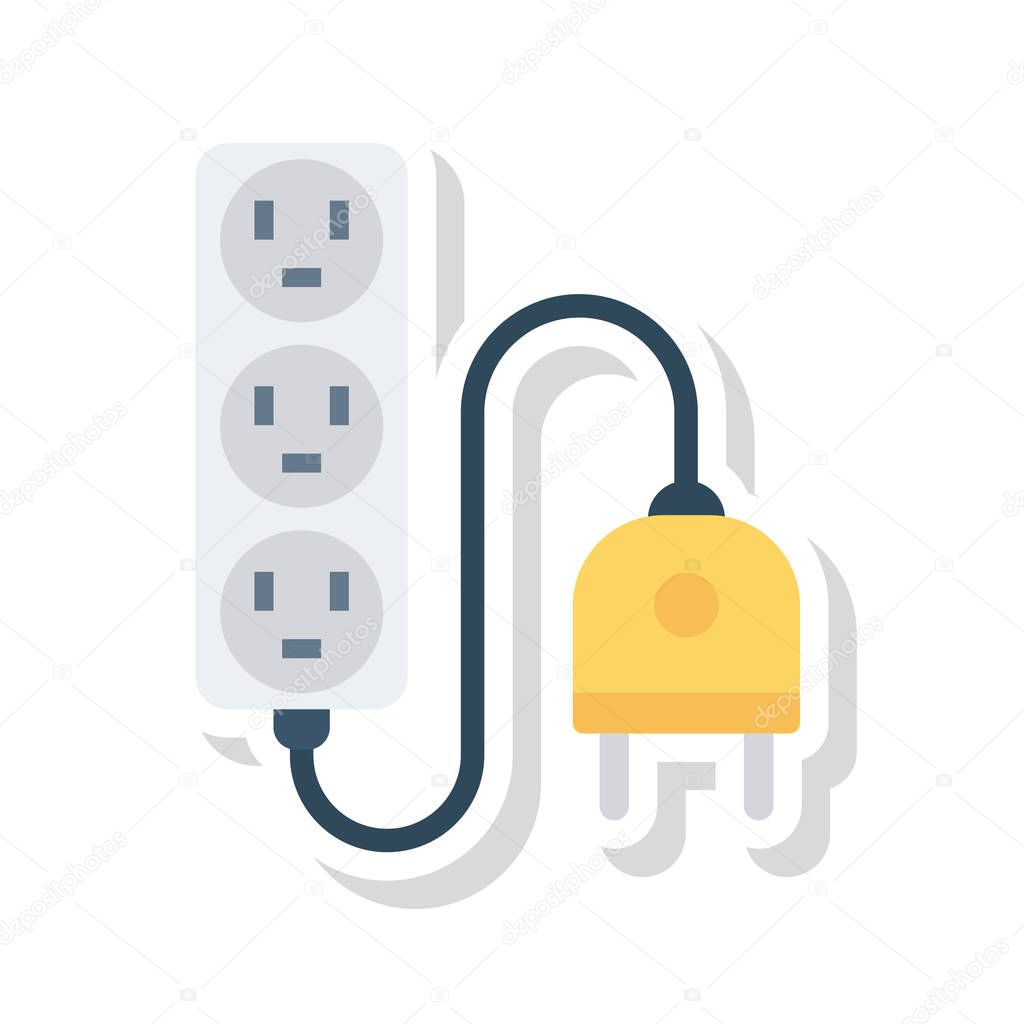Extension with plug  flat icon , vector, illustration