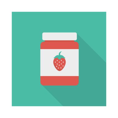 kavanoz çilek reçeli düz simgesi, vektör, illüstrasyon 