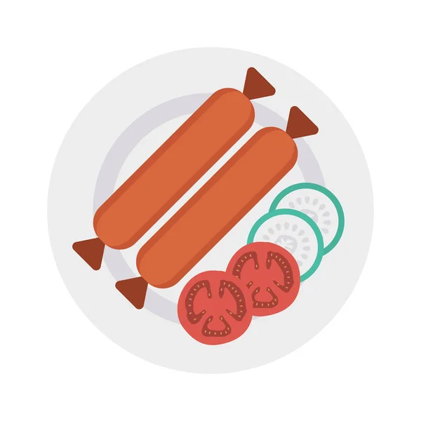 Hot Dog Kolbász Lemez Vektoros Illusztráció — Stock Vector
