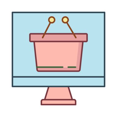 alışveriş sepeti düz kutsal kişilerin resmi, vektör, illüstrasyon, online alışveriş kavramı ile ekran  