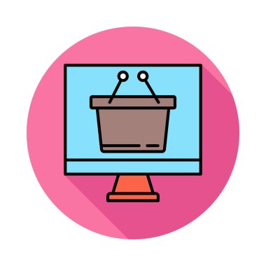 alışveriş sepeti düz kutsal kişilerin resmi, vektör, illüstrasyon, online alışveriş kavramı ile ekran  