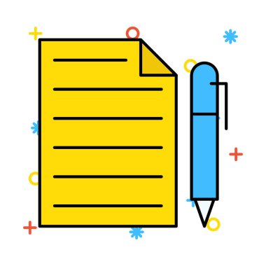 kalem düz simgesi, vektör, illüstrasyon, düzen kavramı ile dosya 