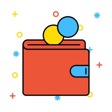 m-cüzdan ile paralar düz simgesi, vektör, illüstrasyon 