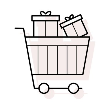 alışveriş sepeti hediye kutuları düz simgesi, vektör, illüstrasyon 