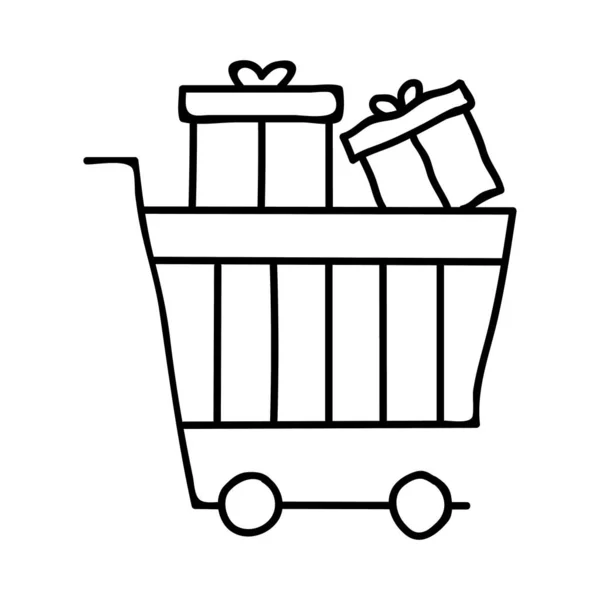 Carrito Compras Con Cajas Regalo Icono Plano Vector Ilustración — Archivo Imágenes Vectoriales