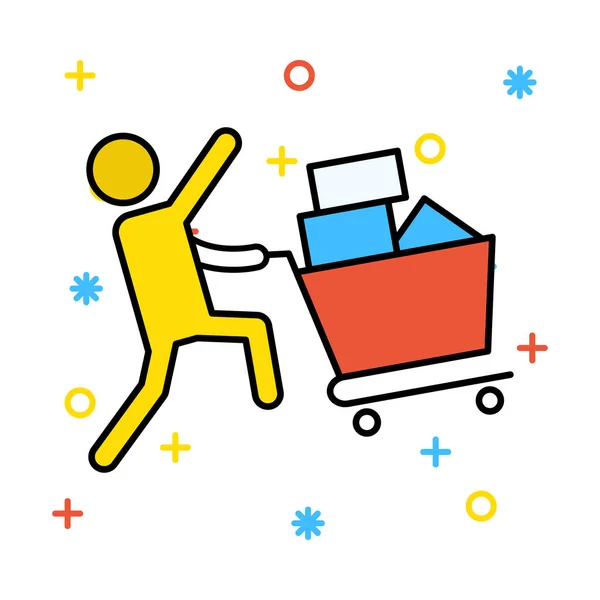 Male Avatar Boxes Shopping Cart Flat Icon Vector Illustration — Stock Vector