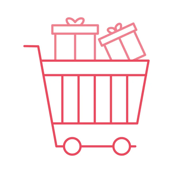 Carrito Compras Con Cajas Regalo Icono Plano Vector Ilustración — Archivo Imágenes Vectoriales