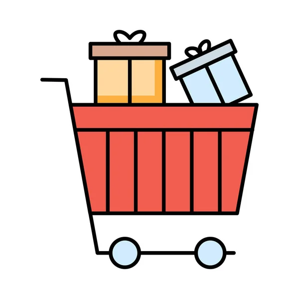 Shopping Cart Gift Boxes Flat Icon Vector Illustration — Stock Vector