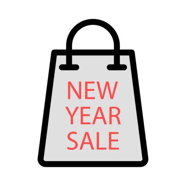 Yeni yıl satış alışveriş çantası düz stil ikonu, vektör çizim 