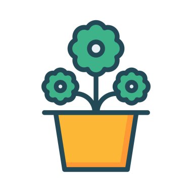 pot düz stil ikonu vektör çizim çiçek 