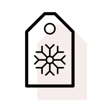 etiketi ile kar tanesi düz stil ikonu, vektör çizim 