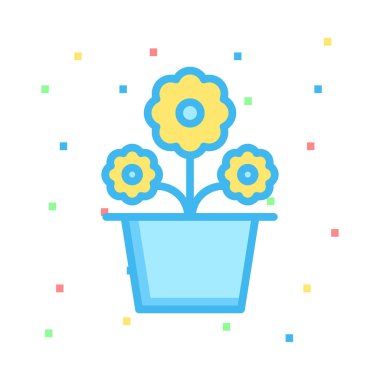 pot düz stil ikonu vektör çizim çiçek 