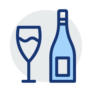 kadehinin düz stil ikonu, vektör çizim ile şampanya şişesi 